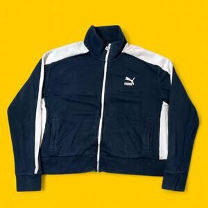 PUMA T7 Track Jacket Men’s XL Black White Full Zip Retro Sportswear